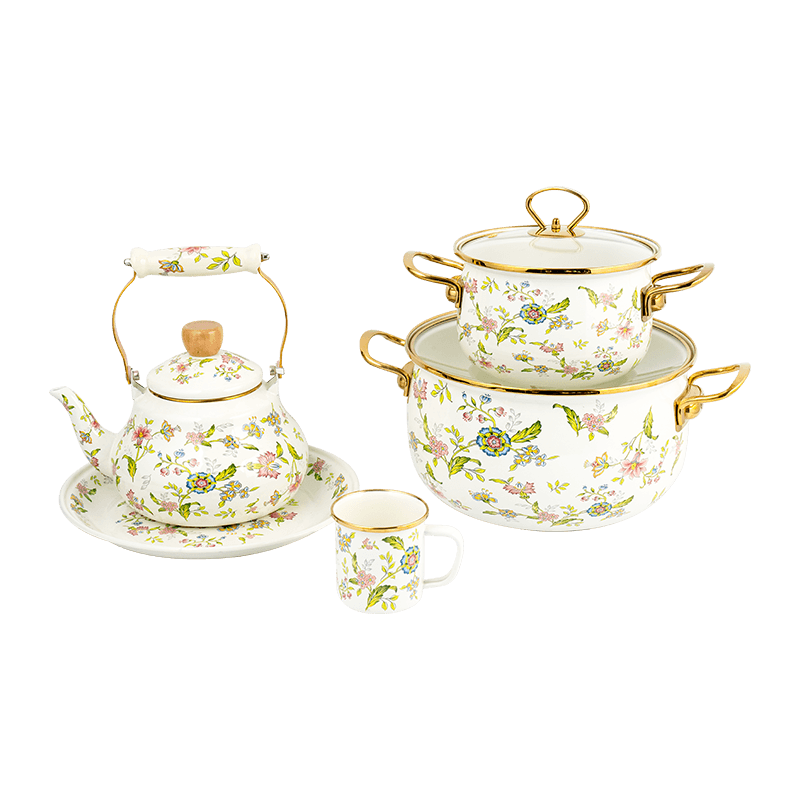 Set Teapot Enamel Bunga Eropa