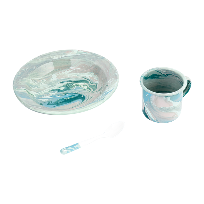 Set Teapot Enamel Bunga Eropa